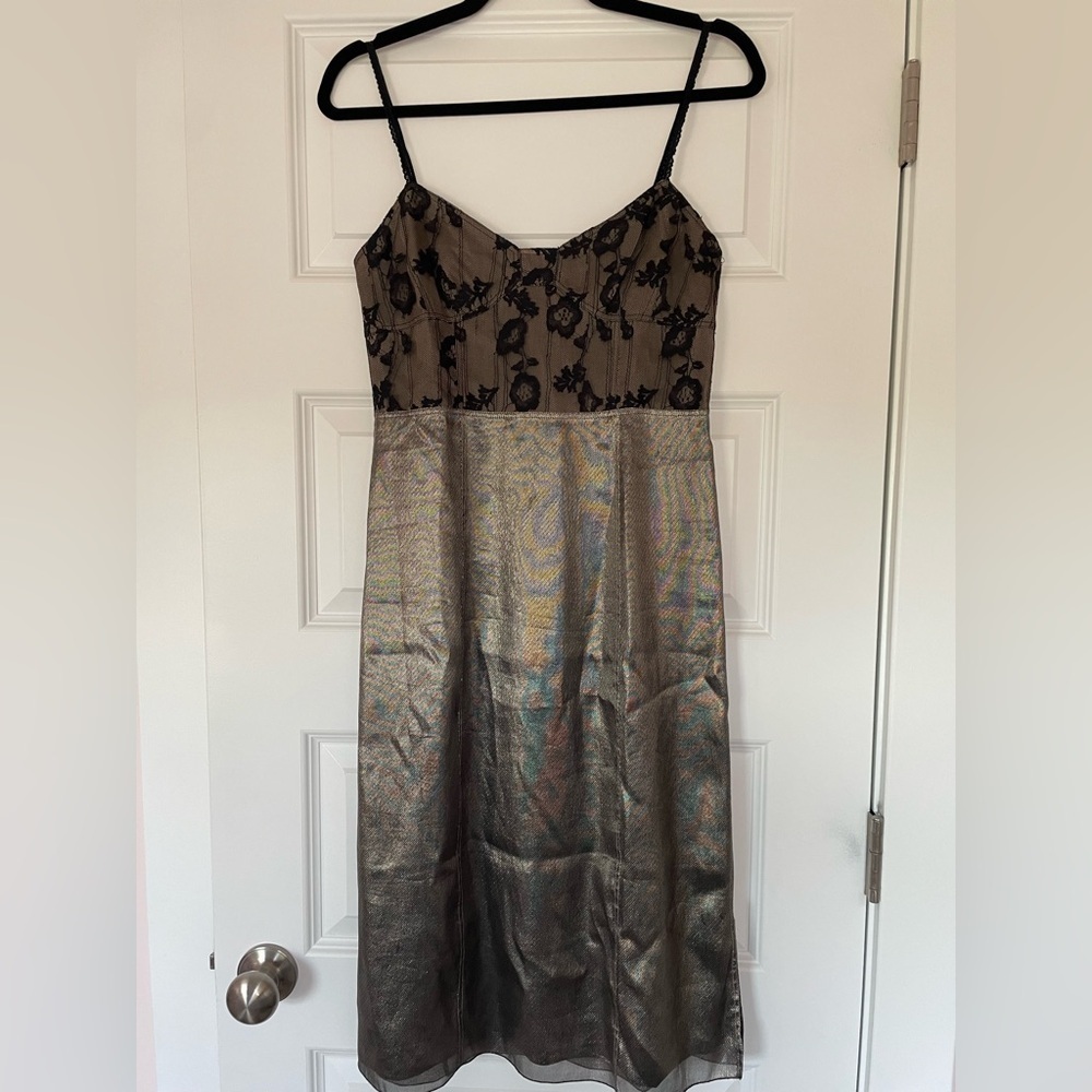 Marc Jacobs Vintage Lace Bustier and Metallic Silk Dress, Lace Straps, Size 0